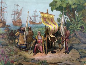Columbus taking possession of the New Country by American School